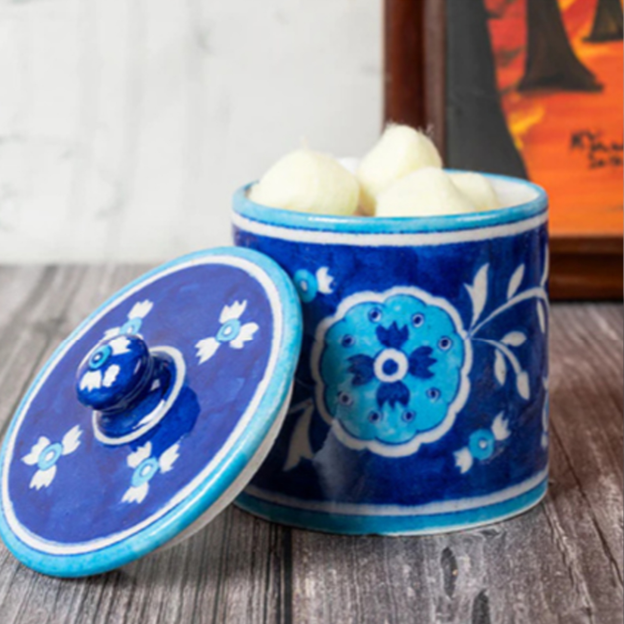 Blue Pottery Canister